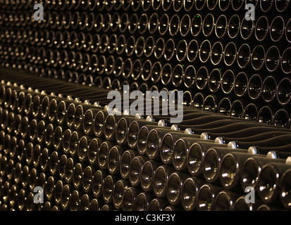 Le bottiglie di vino nella cantina, (full frame) Foto Stock