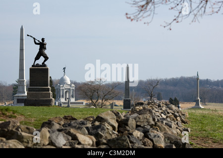 Vari monumenti, visto da "l'angolo", Gettysburg, Pennsylvania Foto Stock