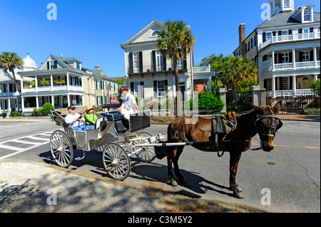 Case storiche e abitazioni residenziali ad est e a sud la sezione Batteria in Charleston South Carolina SC circa 1775 edifici Foto Stock