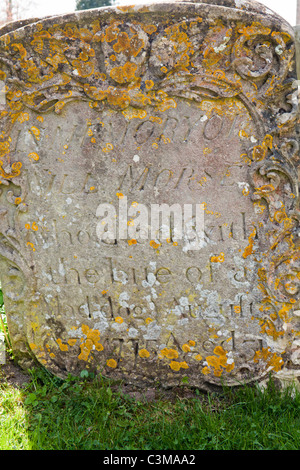 Grave in un Cotswold sagrato di sarà invecchiato morse 31 che 'died con il morso di un Mad Dog' nel 1775, Northleach, Gloucestershire Foto Stock