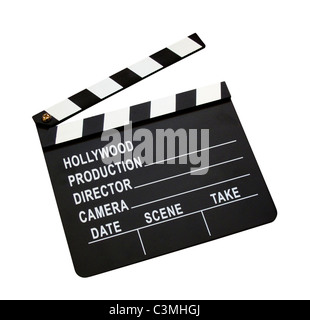 Clap Film Board isolati su sfondo bianco Foto Stock