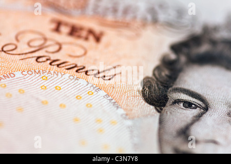 Close up British 10 Pound Sterling nota Foto Stock