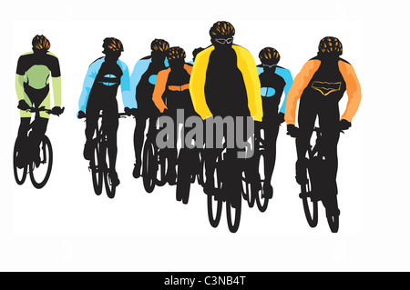 Un gruppo di ciclisti - illustrazione Foto Stock