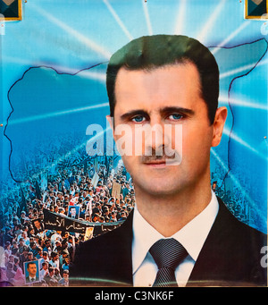 Poster di propaganda del presidente siriano Bashar Hafiz Al-Assad Foto Stock