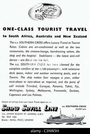 Annuncio originale nella rivista circa 1955 per SHAW SAVILL LINE viaggi turistici Foto Stock
