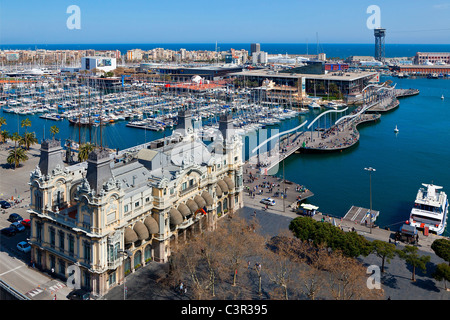 Una vista del porto di Barcellona e la Rambla del mar Foto Stock