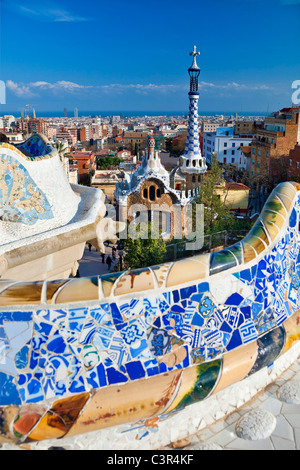 Barcellona, panorama sulla città da Park Guell Foto Stock