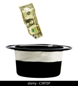 Un dollaro Usa con un top hat isolato su bianco Foto Stock
