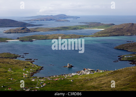 Viste dal ben heaval castlebay Isle of Barra Ebridi Esterne Western Isles della Scozia Foto Stock