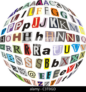 Lettere alfabeto apposta a sfera Foto Stock
