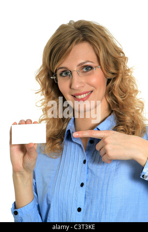 Blonde business donna consegnato loro business card Foto Stock