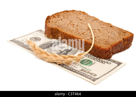 Dollaro con fetta di pane Foto Stock