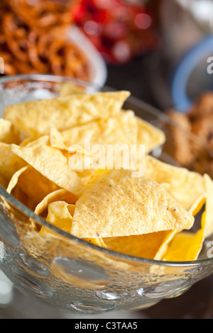 Primo piano di una tazza di delizioso nachos Foto Stock