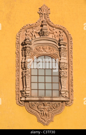 Elk187-3133v Messico, San Luis Potosi, Iglesia de la chiesa di San Francisco, 17 c, finestra ornata Foto Stock