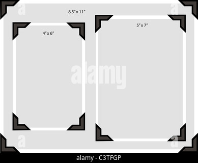 Illustrazione di una foto in bianco in tre dimensioni tipiche con un vecchio stile angoli per foto Foto Stock