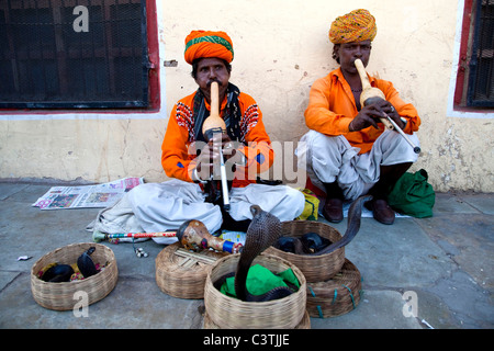 Incantatori di serpenti, Jaipur, Rajasthan, India, Asia Foto Stock