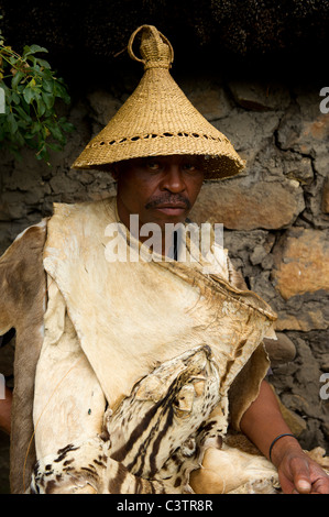 Sotho chief, Basotho Villaggio Culturale, Golden Gate Highlands National Park, Sud Africa Foto Stock