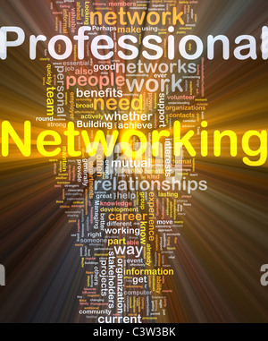 Concetto di sfondo wordcloud illustrazione di networking professionale luce incandescente Foto Stock