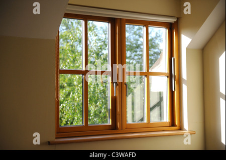 I doppi vetri in legno del telaio della finestra nella casa. Foto Stock