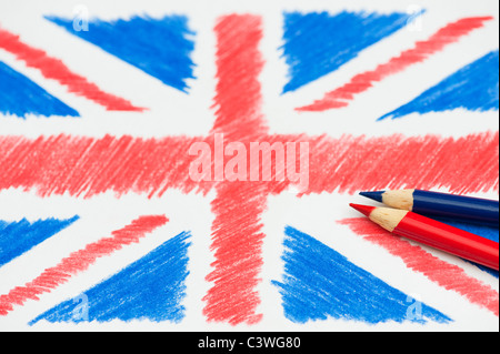Union Jack. Colorato disegno a matita Foto Stock