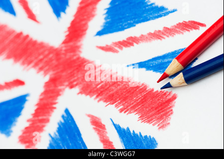 Union Jack. Colorato disegno a matita Foto Stock