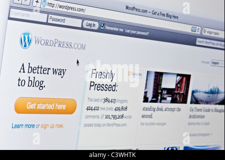 Chiusura del logo di WordPress come si vede sul suo sito web. (Solo uso editoriale: -print, TV, e-book e Redazione sito web). Foto Stock