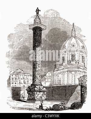 Colonna di Traiano, il Foro di Traiano, Roma, Italia, alla fine del XIX secolo. Foto Stock