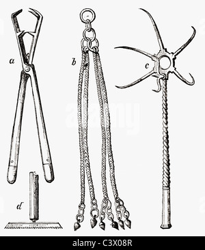 Possibili strumenti di tortura sepolti con i martiri delle catacombe romane Foto Stock