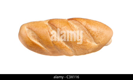 Una forma di pane baguette di pane isolato su bianco Foto Stock