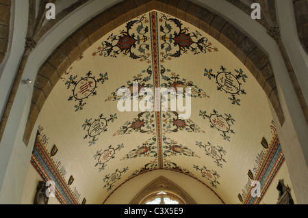 Il coro soffitto, Chiesa della Santa Trinità, Minchinhampton, Gloucestershire, England, Regno Unito Foto Stock