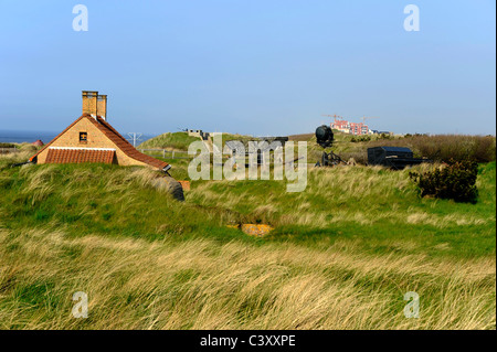 Il museo all'aperto,Atlantic Wall,seconda guerra mondiale,Domein Raversijde,Oostende,Belgio,Saltzwedel neu batteria,la casa del pescatore,mare del Nord Foto Stock