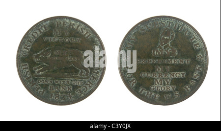 1834 Hard Times Token, complementare e retromarcia. Foto Stock