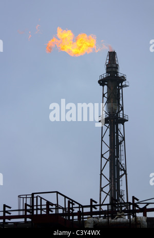 La torcia è accesa sulla raffineria di torre - Inquinamento atmosferico Foto Stock