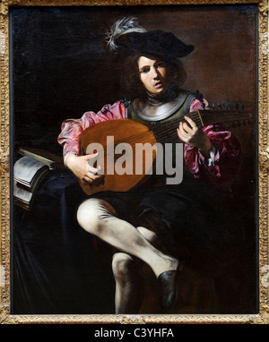 Il liuto Player, ca. 1626, di Valentin de Boulogne, Foto Stock