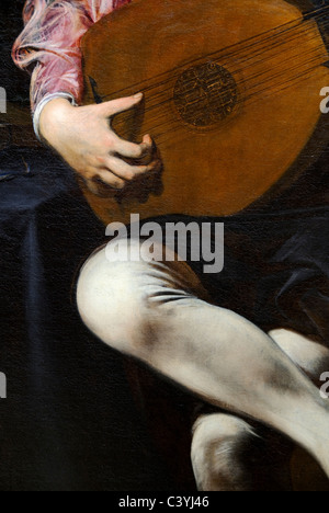 Dettaglio: il liuto Player, ca. 1626, di Valentin de Boulogne, Foto Stock