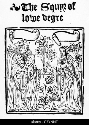 Xilografia medievale che mostra una scena da scudiero di basso grado Foto Stock