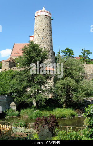 Germania, Europa, Sassonia, Bautzen, antica arte acqua, Sprea, la costruzione, la costruzione, l'architettura, gli alberi, i fiumi, flussi, piante, plac Foto Stock