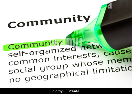 La parola 'Comunità' evidenziato in verde con pennarello Foto Stock