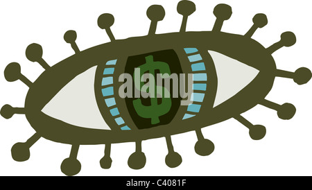 Illustrazione di un occhio con il segno del dollaro in esso Foto Stock