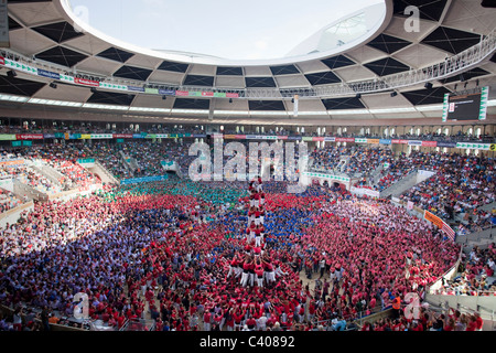 Spanien, Europa, Tarragona, Catalonia, stadio Castellers, festival, piramide umana, masse, Castells, tradizione Foto Stock