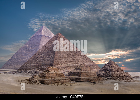Piramidi di Giza, il Cairo, Egitto Foto Stock