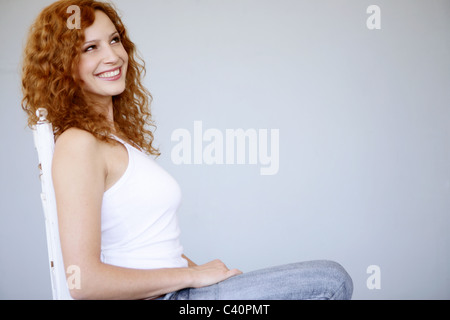 Giovane donna, bellezza, felice, ridendo, allegro, ritratto, close up, femmina, adulto, signora, caucasico 30-35 anni, 25-30 anni, m Foto Stock