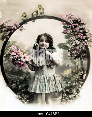 Festa, Capodanno, biglietto d'auguri, ragazza con bouquet, circa 1900, diritti aggiuntivi-clearences-non disponibile Foto Stock
