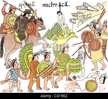 Geografia / viaggio, Messico, Impero azteco, conquistadores spagnolo in Messico, dopo disegni azteco, America Centrale, , diritti aggiuntivi-clearences-non disponibile Foto Stock