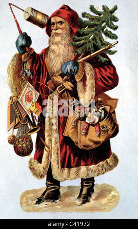 Natale, Babbo Natale (San Nicola), disegno, 19 ° secolo, Padre Natale, storico, abete, giocattoli, barba piena, persone, diritti aggiuntivi-clearences-non disponibile Foto Stock