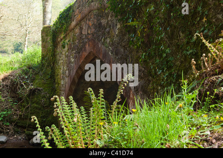 A pack horse bridge over Horner Water in the Exmoor village of Horner, Somerset, England UK Foto Stock