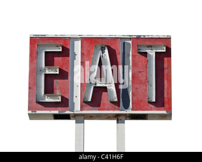 Mangiare segno rovina lungo un deserto della California highway. Foto Stock