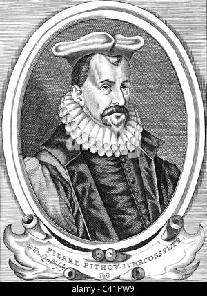 Pithou Pierre, 1.11.1539 - 1.11.1596, avvocato francese, studioso, incisione su rame di Nicolas de Larmessin (1640-1725), artista del diritto d'autore non deve essere cancellata Foto Stock