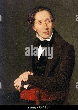 HANS Christian Andersen (1805-1875) autore danese e poeta dipinta da Christian Jensen nel 1836 Foto Stock