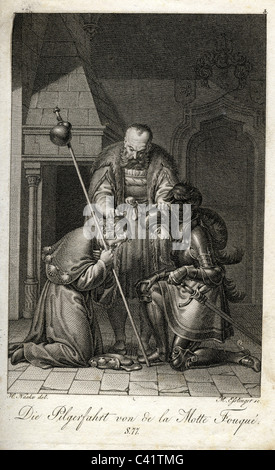 Motte Fouquet, Friedrich de la, 12.2.1777 - 23.1.1843, autore tedesco / scrittore, opere, 'Die Pilgerfahrt' ('Il pellegrinaggio", 1816), scena, acciaio incisione, Germania, inizio del XIX secolo , artista del diritto d'autore non deve essere cancellata Foto Stock